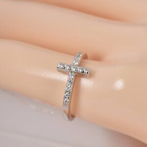 Certified All Moissanite Cross Ring 925 Sterling sz 6